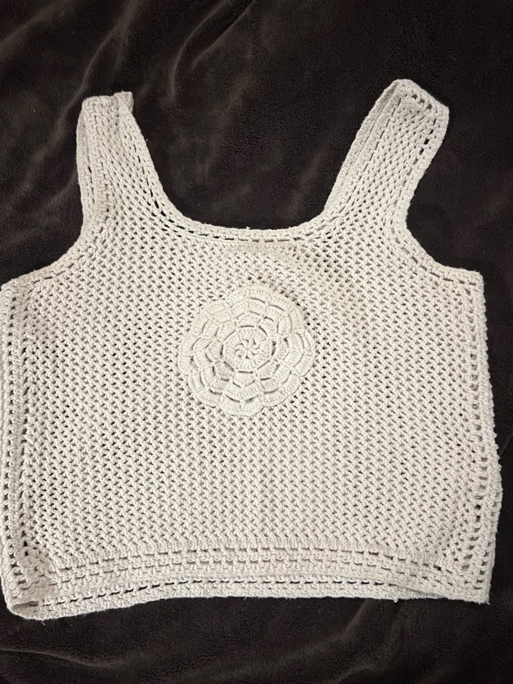 Jessica Simpson White Crocheted Tank with Floral Medallion